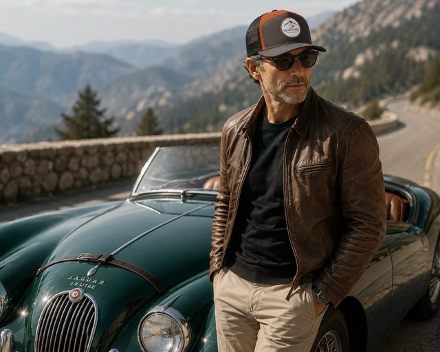 Driver with a green Jaguar E-Type